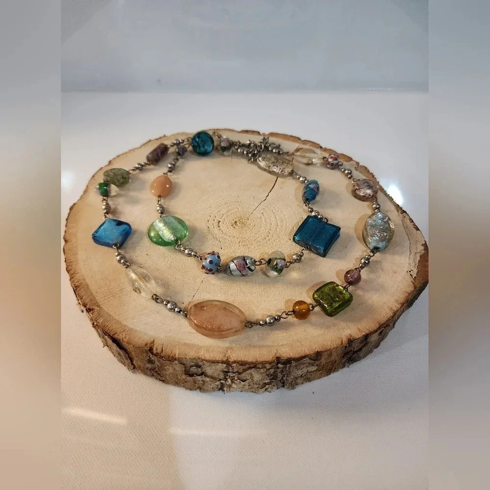 Premier Designs Venetian Multi-Colored Glass Bead 18" Necklace - Picture 2 of 6